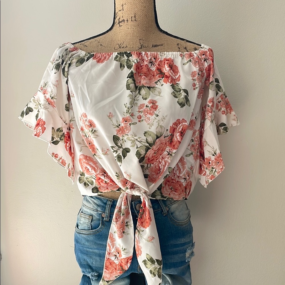 Floral Off-Shoulder Tie-Front Top